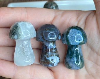 Moosachat Pilz, Mini Kristallpilz, crv205, Blauer Moosachat, Druzy Moosachat, Rosa Moosachat