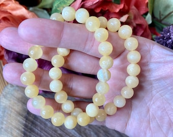 Yellow Calcite Bracelet, Crystal Bracelet, Orange Calcite Bead Bracelet