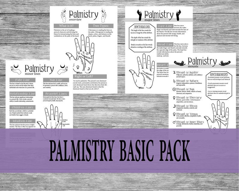 Palmistry Basics Pack Palmistry Cheat Sheet Palm Reading | Etsy