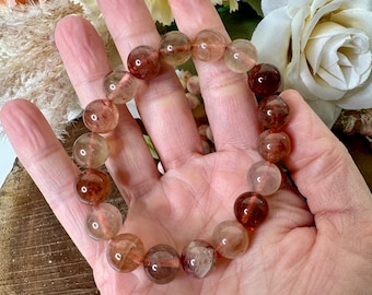 Fire Quartz Bracelet, Crystal Bracelet, Bead Bracelet, 9-10mm