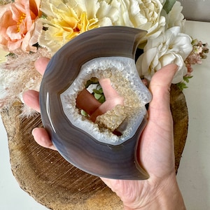 Druzy Achat Moon Face Carving, crv340.1, Crystal Moon, Crystal Carving