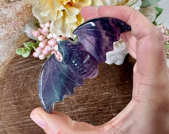 Fluorite Bat, Crystal Bat, Bat Carving, crv386, Halloween Crystal Carving