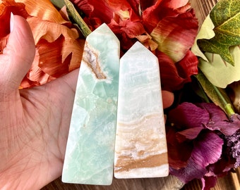 Caribbean Calcite Tower, twr263, Caribbean Calcite Obelisk, Crystal Tower, Polished Crystal Point
