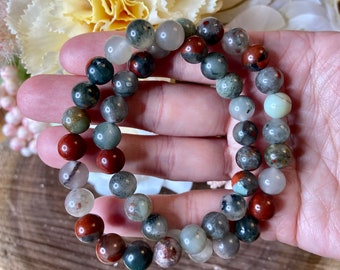 African Bloodstone Bracelet, Crystal Bracelet, Bead Bracelet