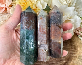 Moss Agate Point, Crystal Tower, Colorful Moss Agate, twr253