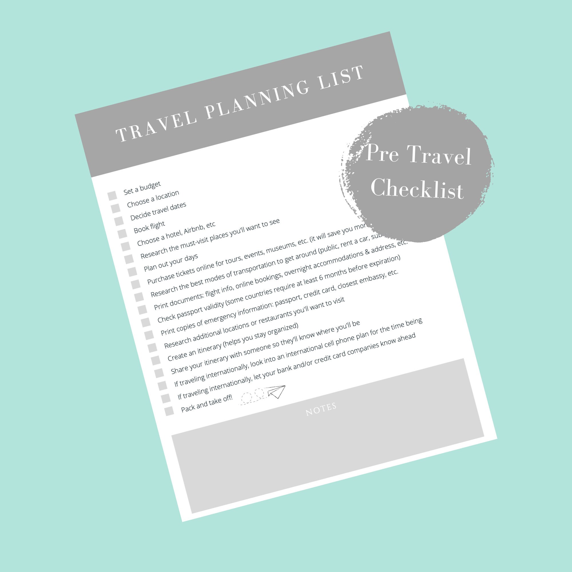Travel Planning Checklist Digital Download Printable List Etsy