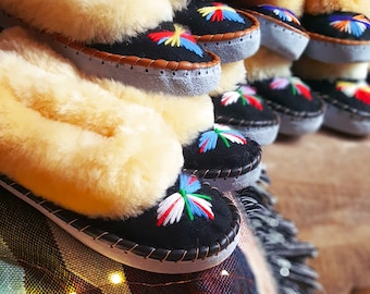 Men's Embroidered Handmade SHEEPSKIN Slippers