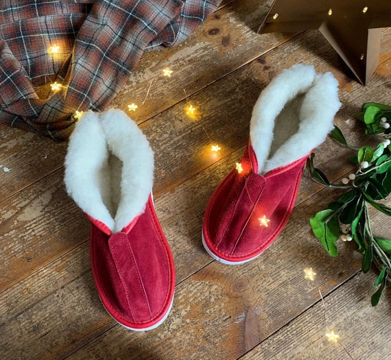 Red sheepskin boots best sale