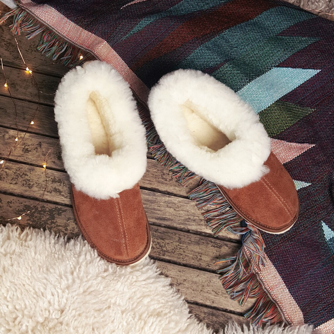 NEVADA Handmade Sheepskin Slippers in Brown Etsy