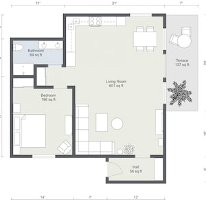 Custom Detailed 2D Floor Plan - Virtual Interior Design - Architectural Furniture Layout Plan - Residential and Commercial Service
