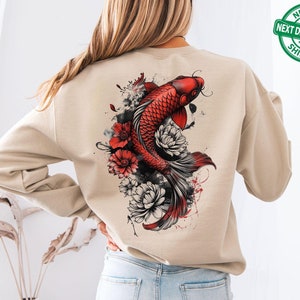 Cozy Vintage Japanese Koi Fish Hoodie Nautical Animal Asian Art Nouveau Japan Sweater Pond Top Urban Unisex Spring Sweater Tokyo Style