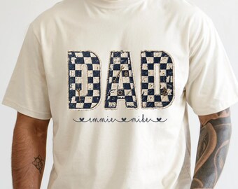 Faux Embroidery Dad T-Shirt, Personalized Dad Tee, Custom Name Shirt