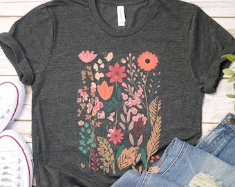 Flower Shirts,Aesthetic Wild Flower Shirt, Botanical Floral,Minimalist Shirts for Women,Botanical Shirt, Nature Lover Shirt,Ladies Shirts