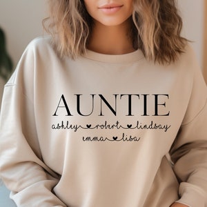 Custom Auntie Sweatshirt and Hoodie With Kids Names, Personalized Aunt Sweater with Kid's Names, Custom Name Aunt Sweatshirt