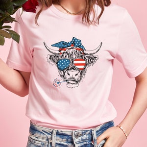 Oh My Stars Cow Shirt, Highland Cow shirt, Highland Cow With 4th July, American Flag Shirt, Fourth Of July Tee, Independence Day