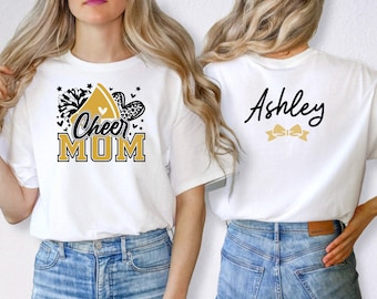 Custom Cheer Mom TShirt, Custom Cheer Mom Faux Glitter T-Shirt, Cheer Mom Gift, Cheer Shirt, Cheer Mom with Name Shirt, Custom Cheer Mom Tee