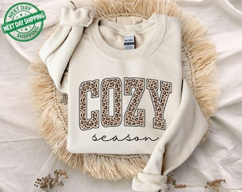 Sudadera de temporada acogedora con estampado de leopardo, manga larga de temporada acogedora, regalo de otoño, suéter de otoño, suéter de otoño, regalo navideño, sudadera con capucha de temporada, otoño