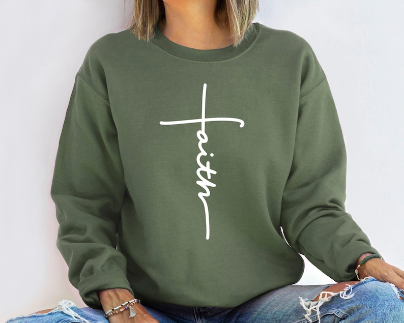 Faith Sweatshirt, Faith Gift, Christian Sweatshirt, Faith Cross Sweatshirt, Christian Gift, Love and Grace Hoodie, Vertical Cross Sweatshirt image 2