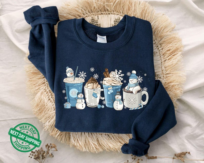 Winter Coffee Cups Sweatshirt, Winter Sweatshirt, Cozy Season Sweater, Winter Sweater, Winter Hoodie, Coffee Hoodie, Coffee Lover Gift Bild 1