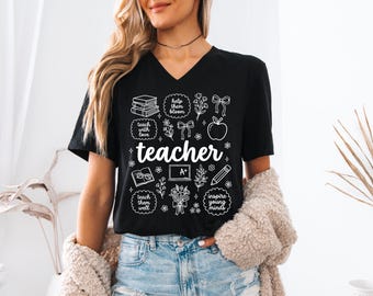 Comfort Color Teacher Shirt, Back to School Tee, Doodle Drawing Educator T-Shirt