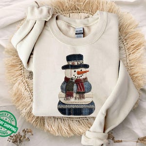 Faux Patchwork Snowman Sweatshirt, Patchwork Christmas Sweater, Christmas Faux Patchwork Hoodie, Gift for Christmas, Holiday Crewneck