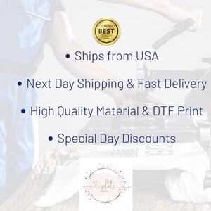 a person operating a machine that is likely used for printing or printing materials. The text highlights the company's shipping and delivery services, including ships from the USA, next-day shipping, fast delivery, high-quality material, and special day discounts.