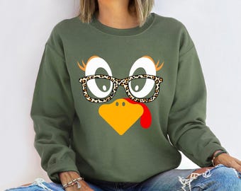 Cute Turkey Fall Thanksgiving Sweatshirt, Thanksgiving Family Matching Shirt,Turkey Face Shirt,Funny Thanksgiving Shirt,Thanksgiving Women's