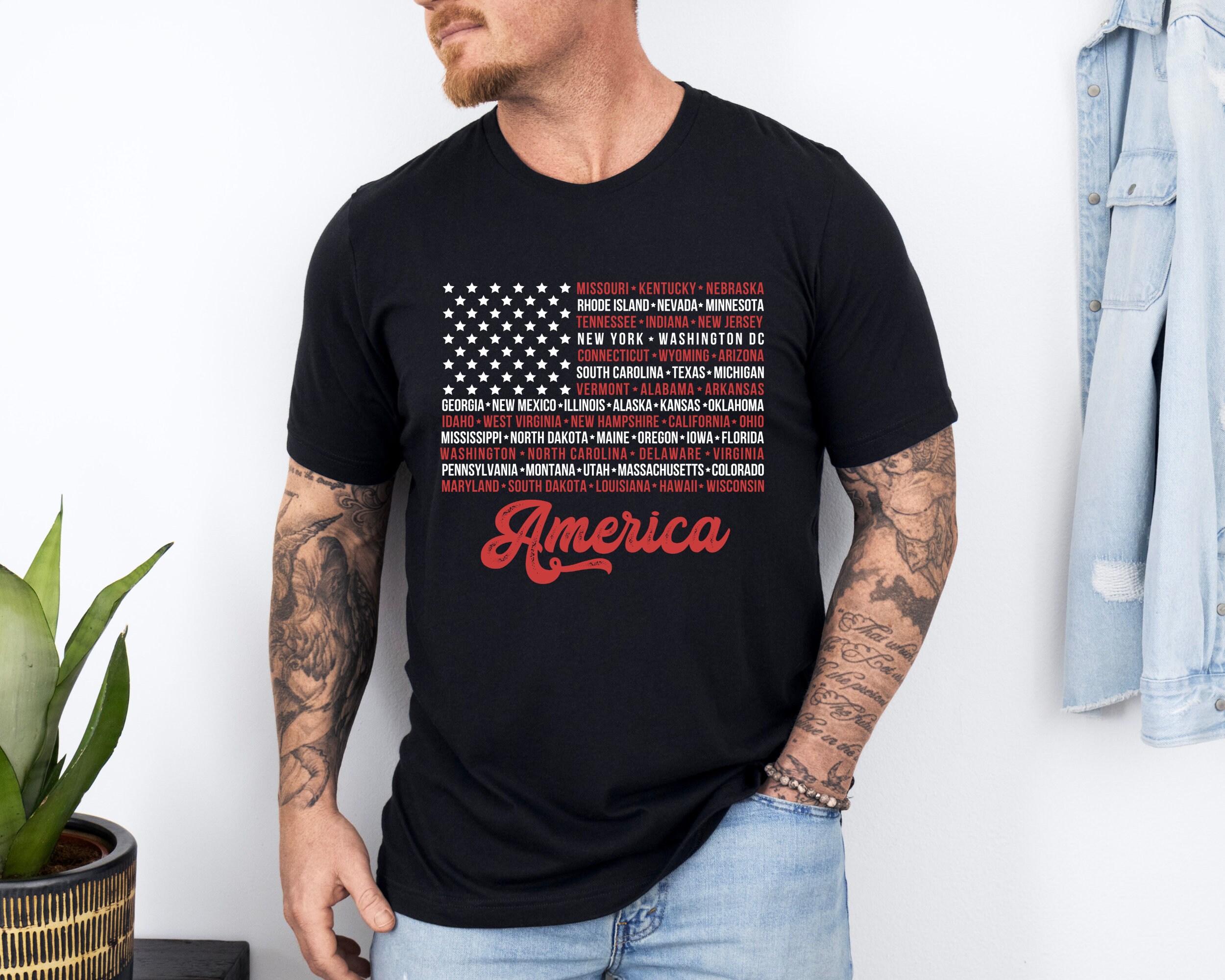 Vintage American Flag Tee With States, Fourth of July Tees, United ...