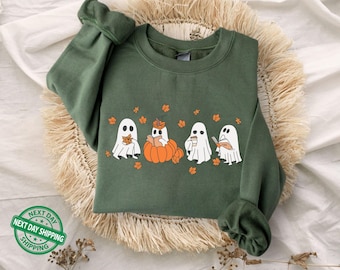 Fall Ghost Sweatshirt, Floral Ghost Sweatshirt, Halloween Ghost Sweater, Flower Halloween Sweater, Halloween Hoodie, Fall Hoodie