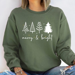 Merry & Bright Christmas Trees Sweatshirt, Christmas Sweatshirt, Holiday Sweater, Womens Holiday Sweatshirt, Christmas Shirt, Winter Shirt