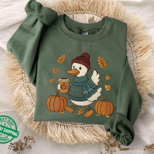 Autumn Goose Sweatshirt, Girly Autumn Sweatshirt, Pumpkin Season Sweater, Fall Sweater, Autumn Leaves Pumpkin Hoodie, Trendy Goose Hoodie