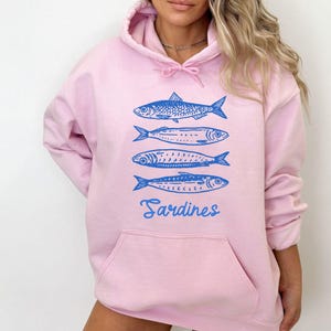 Sardines Sweatshirt, Fish Crewneck, Vintage Sardine, Coastal Aesthetic, Fish Sweater, Retro European,Foodie Hoodie,Travel Sweater,Preppy Top image 4