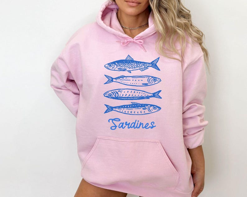 Sardines Sweatshirt, Fish Crewneck, Vintage Sardine, Coastal Aesthetic, Fish Sweater, Retro European,Foodie Hoodie,Travel Sweater,Preppy Top image 4