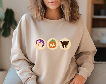 Halloween Sugar Cookie Sweatshirt, Spooky Season Cat Pumpkin Boo Ghost Crewneck, Halloween cookies Tee, Retro Fall Tee, Cute Trick Or Treat