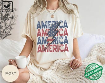 America Lightning Shirt, 4th of July T-Shirt, Independence Day Tee