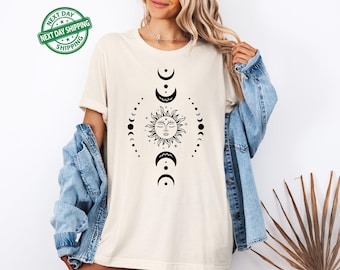 Mystic Moon And Sun Shirt, Mystical Moon Phase Shirt, Moon Phase T-Shirt, Boho Vintage Moon Shirt, Celestial Moon Shirt, Spiritual T-Shirt