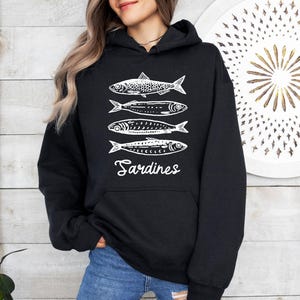 Sardines Sweatshirt, Fish Crewneck, Vintage Sardine, Coastal Aesthetic, Fish Sweater, Retro European,Foodie Hoodie,Travel Sweater,Preppy Top image 5