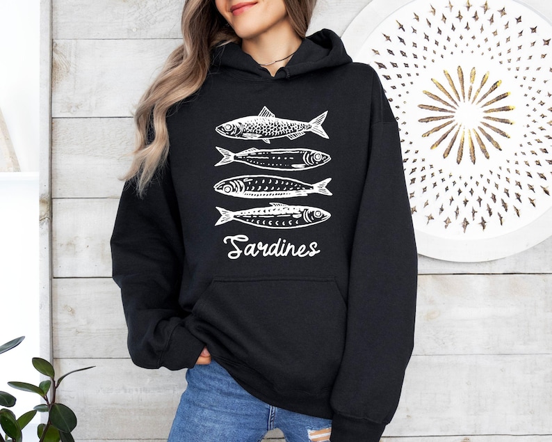 Sardines Sweatshirt, Fish Crewneck, Vintage Sardine, Coastal Aesthetic, Fish Sweater, Retro European,Foodie Hoodie,Travel Sweater,Preppy Top image 5