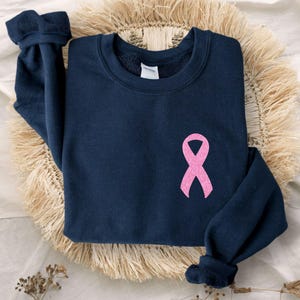Pink Faux Glitter Ribbon Sweatshirt, Breast Cancer Sweatshirt, Cancer Survivor Sweater, Breast Cancer Awareness Hoodie, Women Gift Bild 2