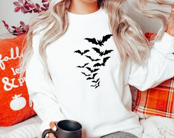 Bat Sweatshirt, Halloween Sweatshirt, Halloween Sweater, Bat Shirt for Women, Fall Crewneck, Minimalistic Fall Sweatshirt