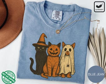 Halloween Cats Shirt, Cute Autumn Cat Tee, Spooky Cat Halloween Shirt