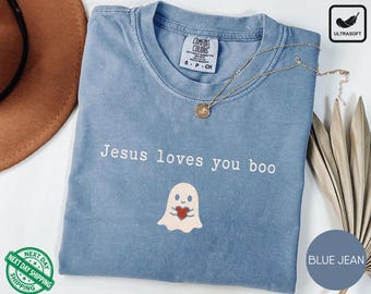 Christian Halloween Ghost T-Shirt, Jesus Loves You Boo Tee, Faith Based Spooky Season Shirt