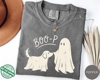 Boo-p Ghost Dog Comfort Colors T-Shirt, Funny Halloween Dog Mom Shirt