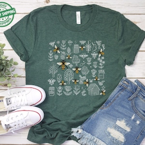 Vintage Bee Botanical T-Shirt, Honeycomb Doodle Shirt, Unique Honey Bees Shirt, Bee Lovers Tee, Comfort Colors T-Shirts, Bumblebees Shirt