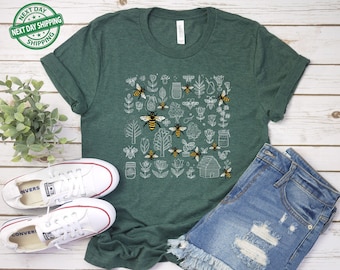 Vintage Bee Botanical T-Shirt, Honeycomb Doodle Shirt, Unique Honey Bees Shirt, Bee Lovers Tee, Comfort Colors T-Shirts, Bumblebees Shirt