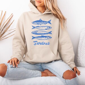 Sardines Sweatshirt, Fish Crewneck, Vintage Sardine, Coastal Aesthetic, Fish Sweater, Retro European,Foodie Hoodie,Travel Sweater,Preppy Top image 6