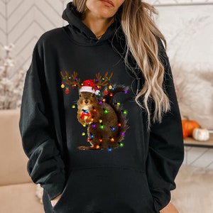 Christmas Squirrel Lights Sweatshirt, Christmas Squirrel Hoodie, Christmas Lights Sweater, Christmas Squirrel Gift, Cute Christmas Sweater image 2