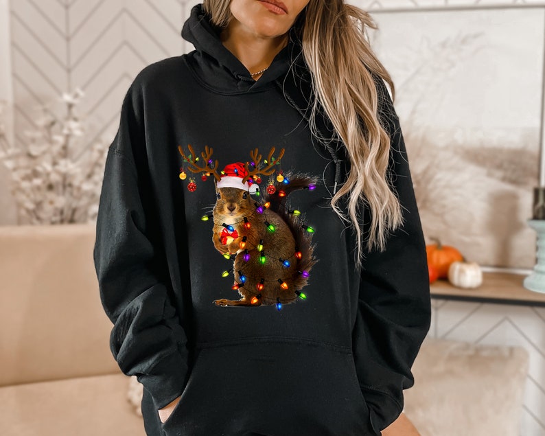 Christmas Squirrel Lights Sweatshirt, Christmas Squirrel Hoodie, Christmas Lights Sweater, Christmas Squirrel Gift, Cute Christmas Sweater image 2