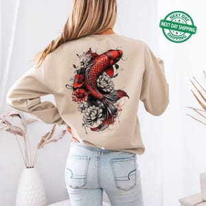 Cozy Vintage Japanese Koi Fish Hoodie Nautical Animal Asian Art Nouveau Japan Sweater Pond Top Urban Unisex Spring Sweater Tokyo Style