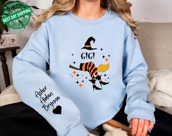 Personalized Halloween Grandma Witch Sweatshirt, Custom Kids Names Hoodie